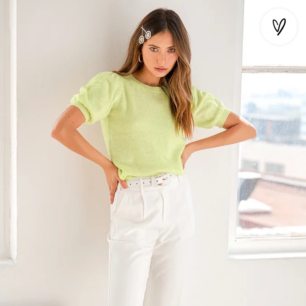 Le Fille Pale Green Puff Sleeve Sweater